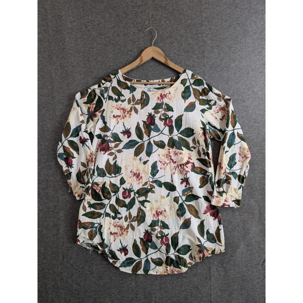 Cellabie Long Sleeve Floral Print Shirt Roll Tab Detai Womans Size 2XL Flaw